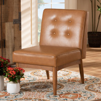 Baxton Studio BBT8051-Tan/Walnut-CC Arvid Mid-Century Modern Tan Faux Leather Upholstered and Walnut Brown Finished Wood Dining Chair
